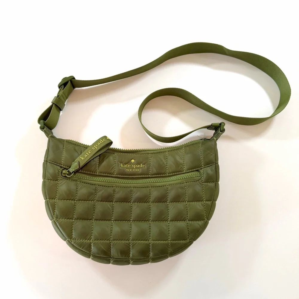 Kate Spade Camden Quilted Nylon Crossbody Bag Kelp Forest Adjustable Strap Chic